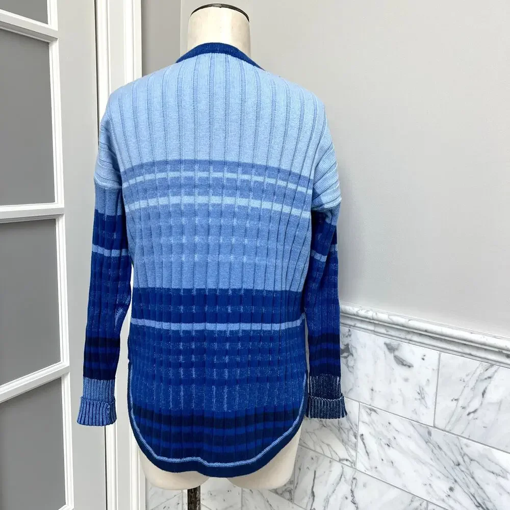ZAKET & PLOVER Blue Striped Ribbed Sweater Small